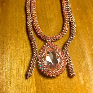 Swarovski crystal pink cabochon bead necklace hand beaded sparkly choker